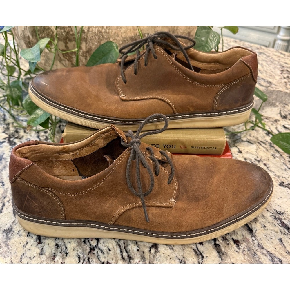 Johnston & Murphy J&M McGuffey Plain Toe Tan Leather Derby Shoes Mens 11 D
